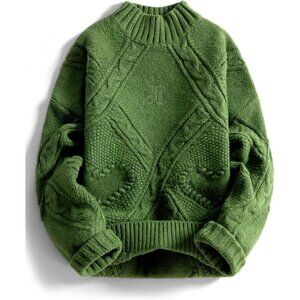 Women’s Oversized Green Chunky Cable Knit Pullover Sweater for Cozy Fall Style